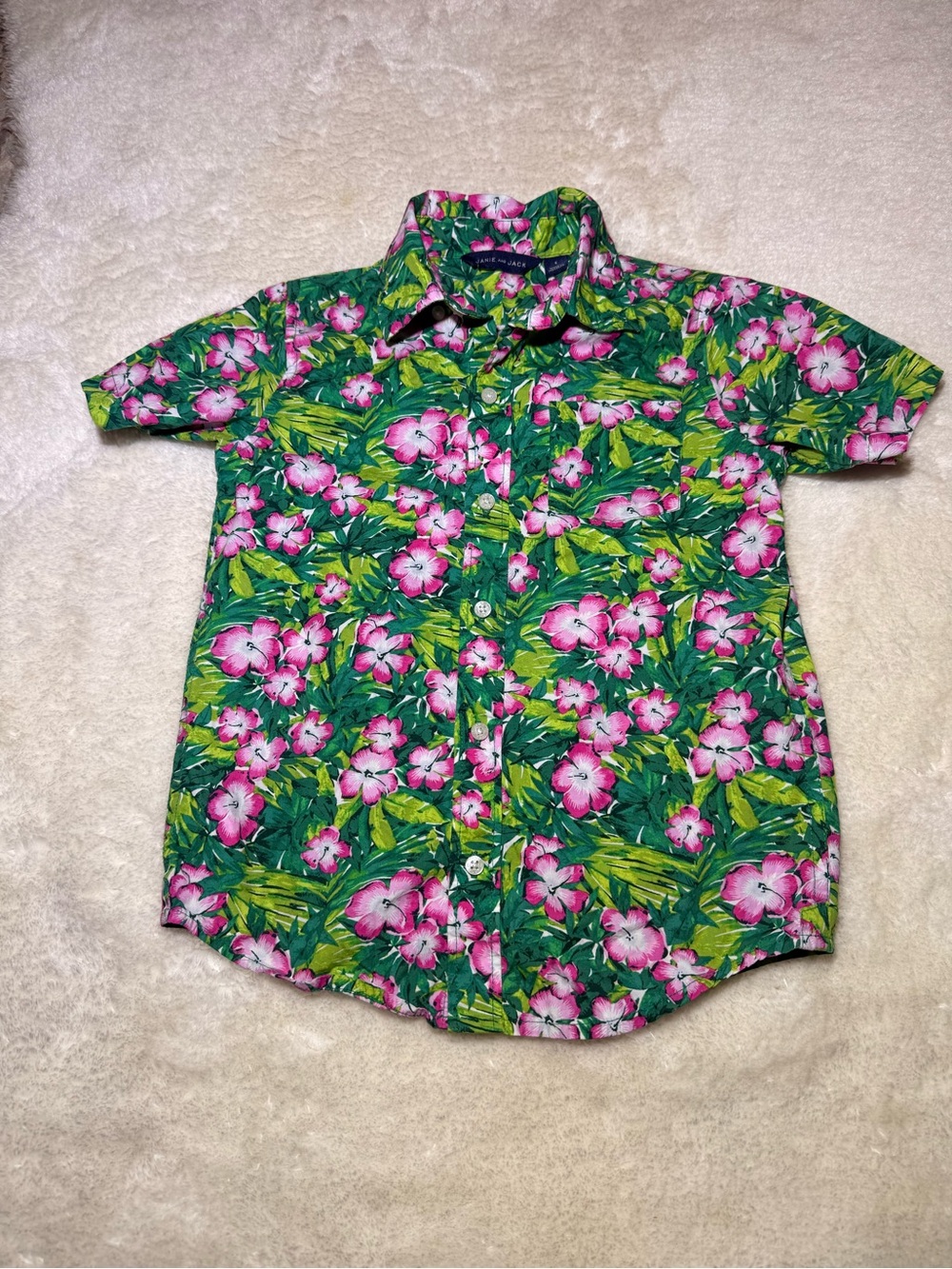 Janie and Jack Tropical Floral Hawaiian Poplin Shirt green size boy size 6